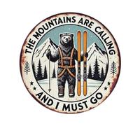 Plaque en métal vintage « The Mountains Are Calling And I Must Go Round » - Décoration murale - 20,3 x 20,3 cm