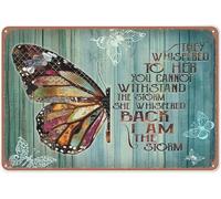 Plaque en métal vintage « They whispered to her you can't resist the storm she whispered back i am the storm » - poster papillon de style rétro - 20,3 x 15,2 cm