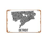 Plaque en métal vintage Typographie de Detroit Carte de quartier Art City, Detroit Art, Michigan Cadeaux, Carte de Détroit, Œuvre d'art de Detroit - Affiche décorative murale en métal