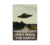 Plaque en métal vintage UFO THEY WALK THE EARTH