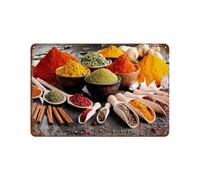 Plaque en métal vintage，Une Multitude D'épices Et D'herbes Aromatiques sur La Table De La Cuisine，pour cafés, bars, pubs, magasins, décoration murale amusante et rétro pour homme et femme(20x30cm）