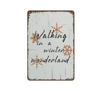 Plaque en métal vintage « Walking in A Winter Wonderland » - Motif flocon de neige - Décoration murale de Noël pour la maison, la cuisine, le jardin, le bar, le café - 20,3 x 30,5 cm