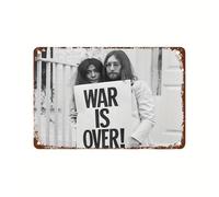 Plaque en métal vintage « War is Over John Lennon Yoko Ono Peace Campaign » - Noir et blanc - Peinture au fer rétro pour la maison, la cuisine, le café, le pub - Plaque décorative (20 x 30,5 cm, avec