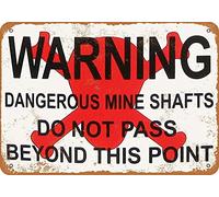 Plaque en métal vintage - Warning Dangerous Mine Shafts Décoration d'intérieur 30,5 x 20,3 cm