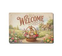 Plaque en métal vintage Welcome Bunny Easter Joy