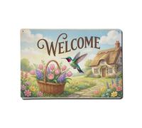 Plaque en métal vintage Welcome Colibri Easter Joy