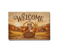 Plaque en métal vintage Welcome Owl Falling Leaves
