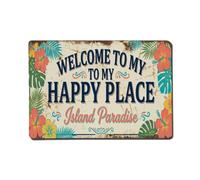 Plaque en métal vintage Welcome To My Happy Place Island Paradise