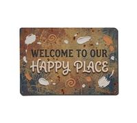 Plaque en métal vintage « Welcome To Our Happy Place Bobbing Maker Room »