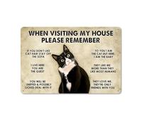 Plaque en métal vintage « When Visiting My House Please Remember Rules » - Poster amusant en métal pour la maison, la cuisine, le bar, le pub - 30,5 x 40,6 cm