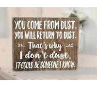Plaque en métal vintage « You Come from Dust, You Will Return to Dust » - Cadeau amusant pour femme - Panneau vintage en métal sur étagères - 20,3 x 20,3 cm