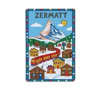 Plaque en métal vintage Zermatt Switzerland Naive Art