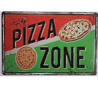 Plaque en métal vintage - Zone pizza - Restaurant - Décoration d'intérieur - Décoration murale rétro vieillie - Décoration de bar - 20,3 x 30,5 cm