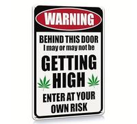 Plaque en métal « Warning Behind This Door I May Or May Not Be Naked Enter At Your Own Risk » - Décoration murale rétro vintage pour maison, bar, cuisine, pub - 30,5 x 20,3 cm