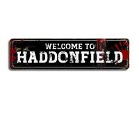 Plaque en métal « Welcome to Haddonfield » - Décoration murale vintage de film d'horreur d'Halloween - 10,2 x 40,6 cm - Pour chambre à coucher, poster cri, film d'horreur, décoration murale,