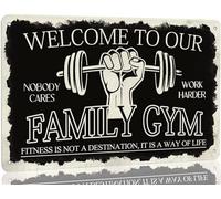 Plaque en métal « Welcome To Our Family » - Panneau de fitness vintage amusant pour salle de sport, maison, bar, garage, grotte d'homme - 20,3 x 30,5 cm