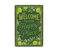 Plaque en métal « Welcome To Our Happy Place Lime Garden »