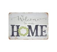 Plaque en métal « Welcome to Our Home » - Décoration vintage - Décoration d'intérieur - 20,3 x 30,5 cm