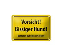 Plaque en tôle 18 x 12 cm Vorischt ! Bissiger Hund ! Betreten auf eigene Gefahr ! - DekoNo7