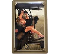 Plaque en tôle 40 x 30 cm Pin Up Army avec graveur sur avion DekoNo7