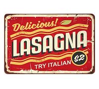 Plaque en tôle à lasagne, Try Italy Delicious Food vintage en métal pour cafés, bars, pubs, magasins, panneaux muraux décoratifs amusants pour hommes et femmes 20,3 x 30,5 cm