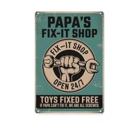 Plaque en Tôle Abri De Jardin À Outils Papa's Fix It Work De Style Industriel Vintage Plaque Poster Rétro Signes en Étain pour Jardin Rue Club 20X30Cm