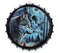 Plaque en tôle avec capsules de capsule loup Inferno pleine lune et feu 42 cm - Plaque décorative murale fantaisie en métal gothique