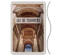 Plaque en tôle avec cordon 18 x 12 cm France Voyage Vacances Panneau Arc de Triomphe Paris Destination - Blechemma