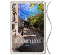 Plaque en tôle avec cordon 18 x 12 cm France Voyage Vacances Panneau Montmartre Paris France Destination - Blechemma