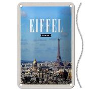 Plaque en tôle avec cordon 18 x 12 cm France Voyage Vacances Panneau : Tour Eiffel Panorama Image Destination Paris - Blechemma