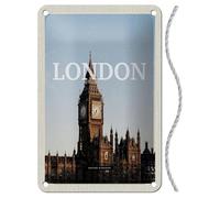 Plaque en tôle avec cordon 30 x 20 cm Motif voyage de l'Angleterre et de la ville de Londres UK Big Ben Cloche Blechemma