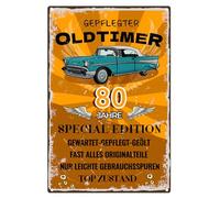 Plaque en tôle avec inscription « 80 ans » - Cadeau pour le 80e anniversaire - Cadeau amusant pour le 80e anniversaire - Idée de cadeau pour le 80e anniversaire - Plaque en métal vintage - 20 x 30 cm