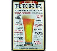 Plaque en tôle avec inscription « How to Order Beer Around The World Bier Pils Ale » - 20 x 30 cm