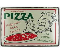 Plaque en tôle bombée 20 x 30 cm - Pizza Fresh Tomato Mozzarella - Décoration cadeau