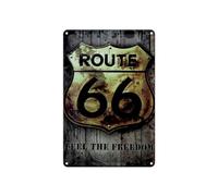 Plaque en tôle bombée 20 x 30 cm Route 66 Feel The Freedom America Vintage Décoration Cadeau Panneau