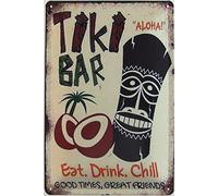 Plaque en tôle courbée 20 x 30 cm The Tiki Bar Hawaii Cocktails Aloha Eat Drink Chill Décoration Panneau cadeau