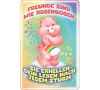 Plaque en tôle de 14 x 20 cm - Convient pour les fans de Bisounours - Années 80 - Dessin animé Hab-Dich-Lieb Bärchis - Care Bears - Plaque rétro pour télévision, série TV (Joie arc-en-ciel)