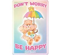 Plaque en tôle de 14 x 20 cm - Convient pour les fans de Bisounours - Années 80 - Dessin animé Hab-Dich-Lieb Bärchis - Care Bears - Plaque rétro pour télévision, série TV (Happy)