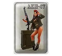 Plaque en tôle de style rétro « AKM-47 » avec motif militaire - Objet décoratif de collection pour les amateurs de nostalgie et d'histoire - 20 cm x 30 cm
