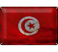 Plaque en tôle drapeau tunisien - 30 x 20 cm - Drapeau de la Tunisie - Plaque décorative - Plaque en étain
