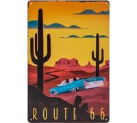 Plaque en tôle historique rétro vintage avec motif de voyage, vacances, aventure, vacances, décoration, 30 x 20 cm (Route 66, États-Unis)