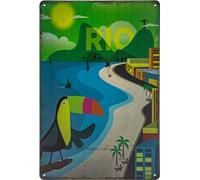 Plaque en tôle historique rétro vintage avec motif de voyage, vacances, aventure, vacances, décoration, 30 x 20 cm (Rio de Janeiro, Brésil)
