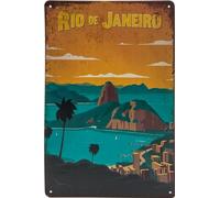 Plaque en tôle historique rétro vintage avec motif de voyage, vacances, aventure, vacances, décoration de vacances, 30 x 20 cm (Brésil, Brésil)