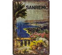 Plaque en tôle historique rétro vintage avec motif de voyage, vacances, aventure, vacances, décoration de vacances, 30 x 20 cm (San Remo, France)