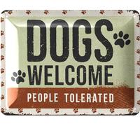 Plaque en tôle pour chien Dogs WELCOME Cadeau décoratif pour les amoureux des chiens Aspect rétro shabby chic Décoration vintage comme cadeau pour les amoureux des chiens En métal pour le