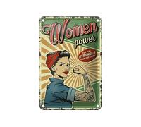 Plaque en tôle rétro 12 x 18 cm Pinup Women Power Girl Stronger Plaque décorative en signe