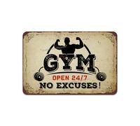 Plaque en tôle rétro 30,5 x 40,6 cm 24/7 « No Excuses! » - Décoration murale