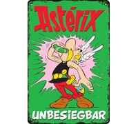 Plaque en tôle rétro ASTERIX et OBELIX, série culte de bande dessinée française, 20 x 30 cm (Astérix - invincible (vert)
