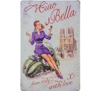 Plaque en tôle rétro vintage 30 x 20 cm pour les fans de scooters italiens - Ciao Bella - From Italy with Love