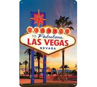 Plaque en tôle rétro Welcome to Las Vegas - Plaque décorative vintage - Pour bar, dîner, poker - 20 x 30 cm